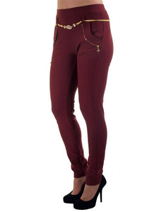 Burgundy Pants With Gold Belt